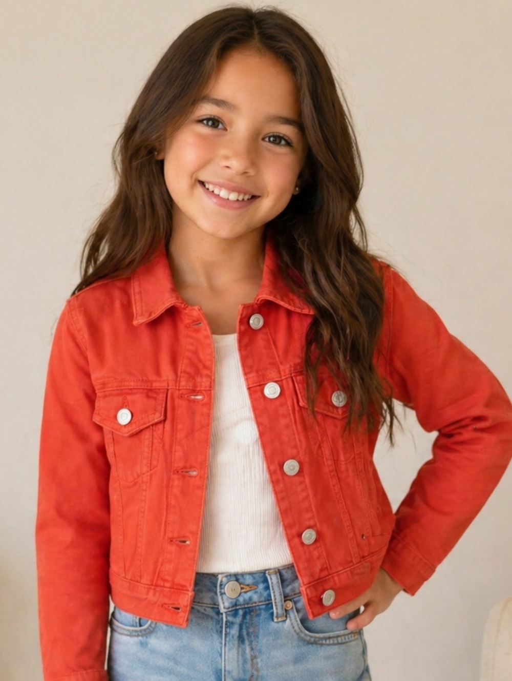 Old Navy Orange Denim Jacket Girls Medium